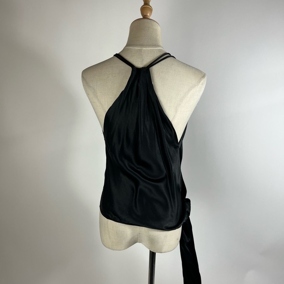 ZARA Satin Side Tie Triangle V-Neck Black Top Womens Small - Picture 5 of 7